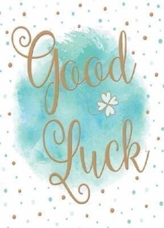 This Good Luck greetings card from Paper Rose is decorated with green and gold dots and Good Luck written in the centre with a four leaf clover. The card has Wishing you Good Luck! inside. It comes complete with an envelope and is a lovely greetings card from Paper Rose to wish someone Good Luck.